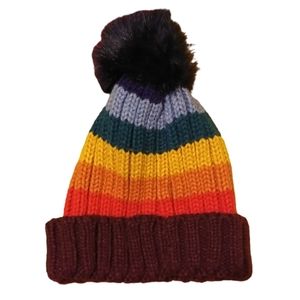 Rainbow Knit Hat with Pom Pom